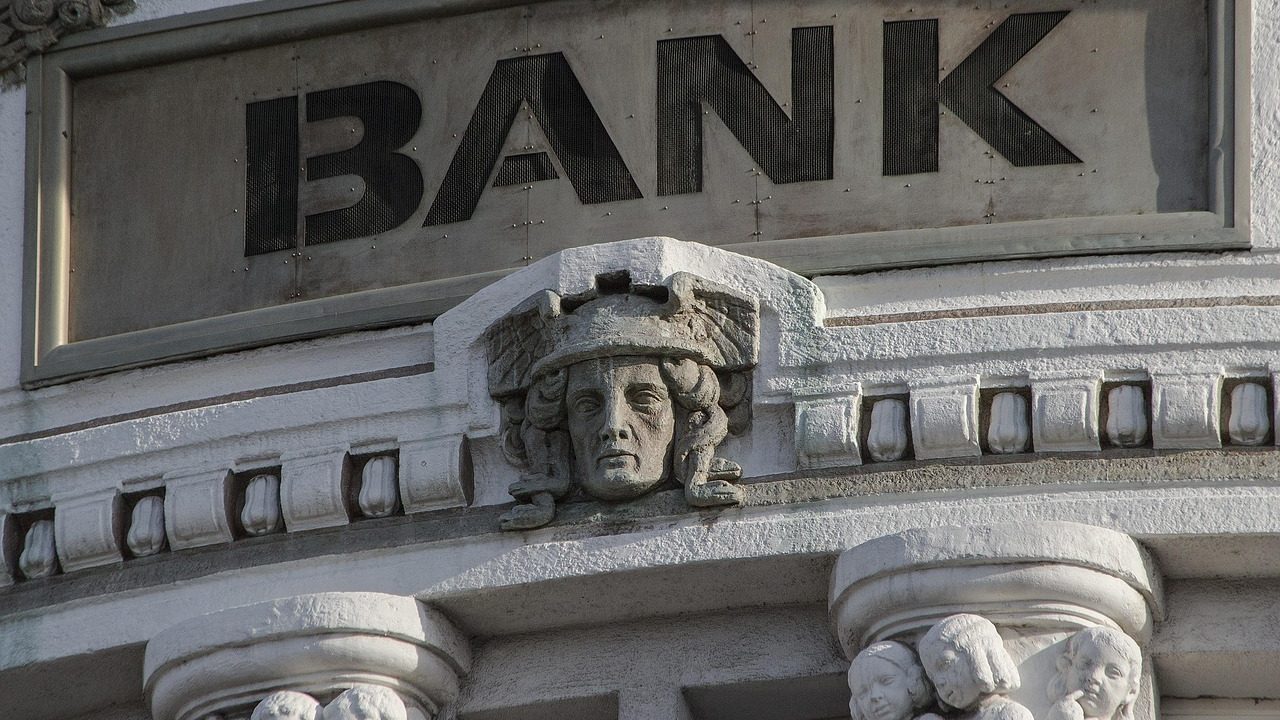 The facade of a bank building